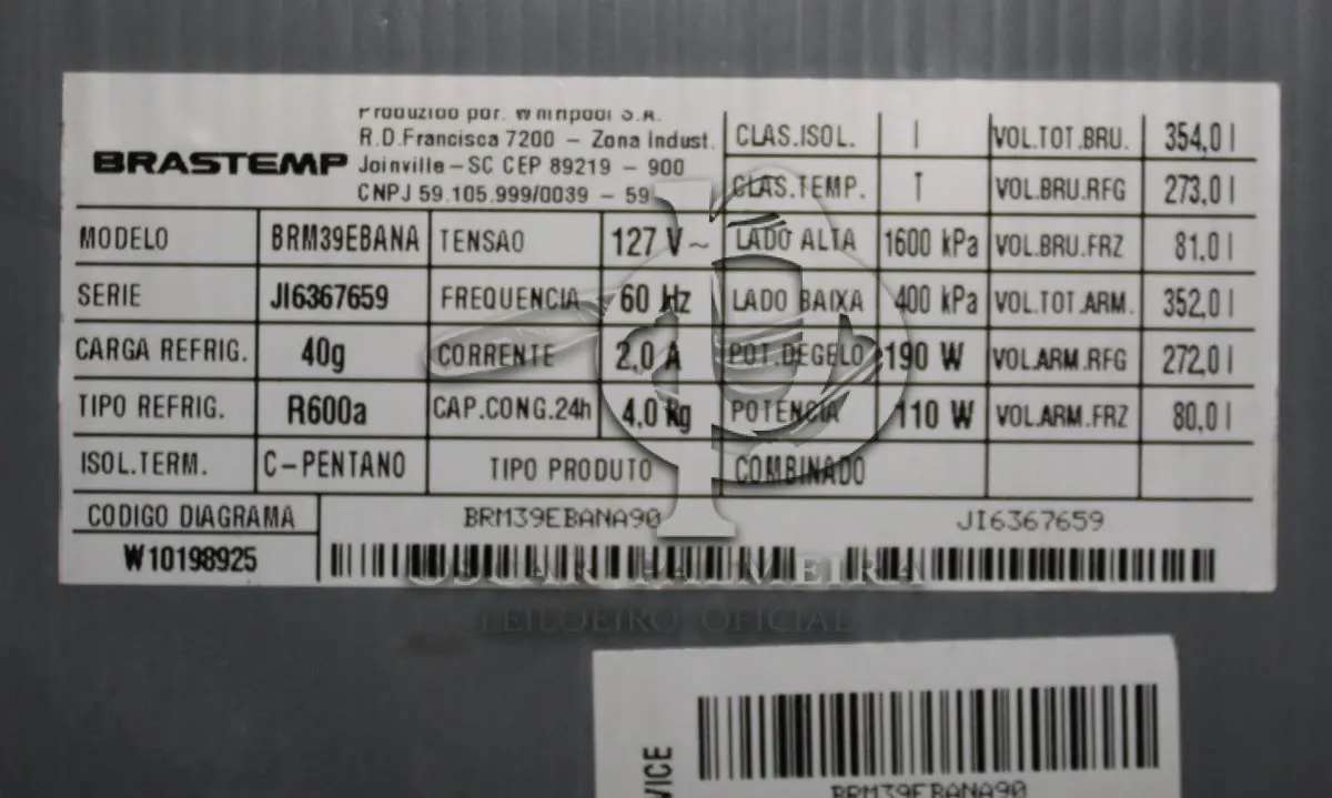 LOTE 004 - REFRIGERADOR BRASTEMP FROST FREE